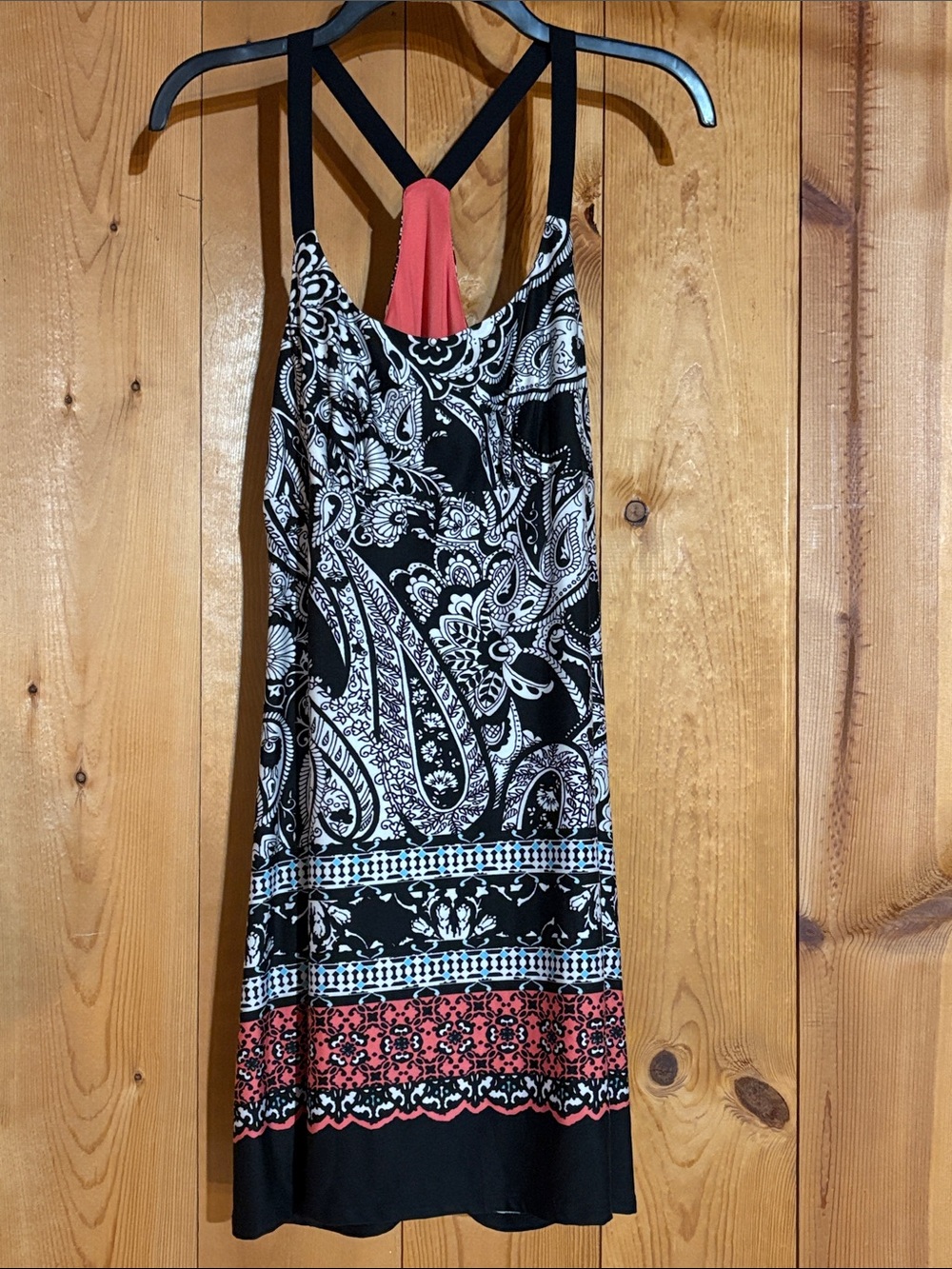 Black & Coral Paisley Sleeveless Dress
